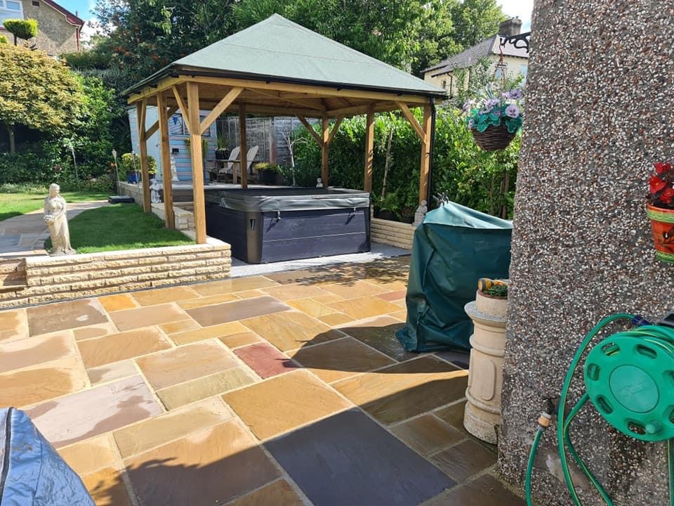 Garden Renovation with hot tub, resin bound gravel and pergola 